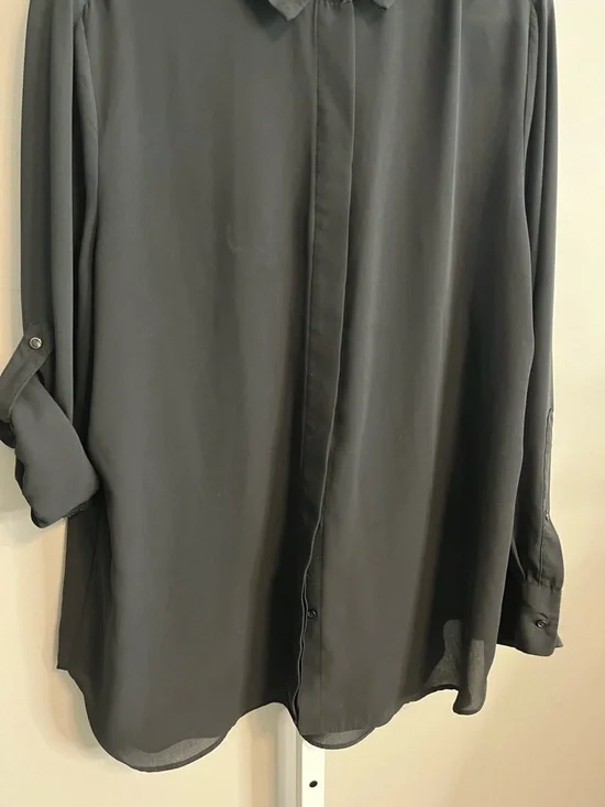 Massimo Black Polyester Button-Down Blouse - Picture 3 of 4